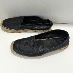 YSL Saint Laurent Black Leather Espadrilles 38